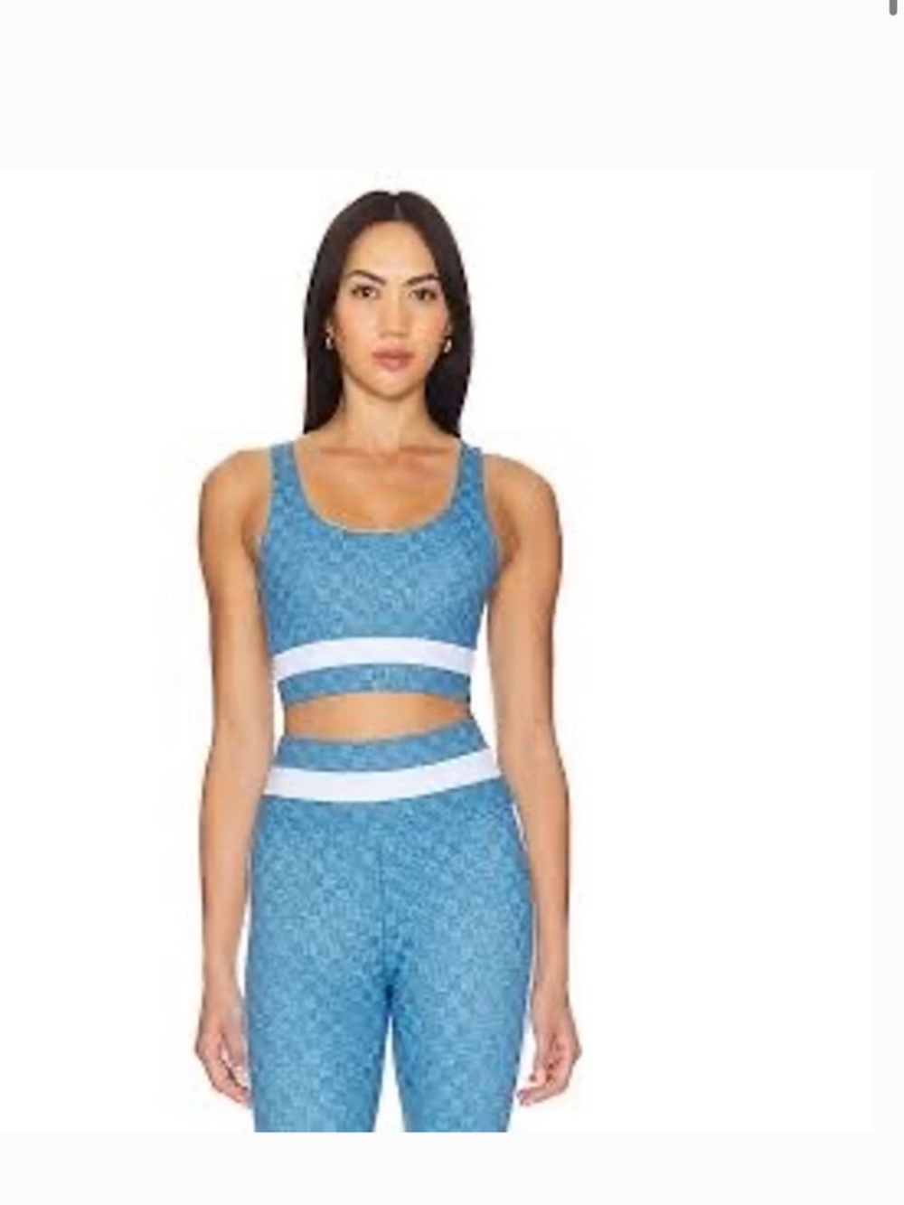 Beach Riot Blue White Checkered Activewear Set Sports Bra Leggings Size Small